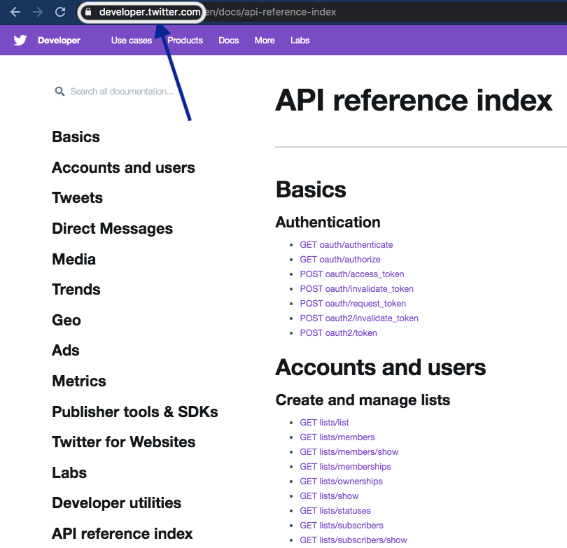Twitter API reference