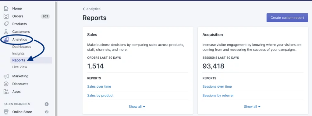 Shopify Analytics reports